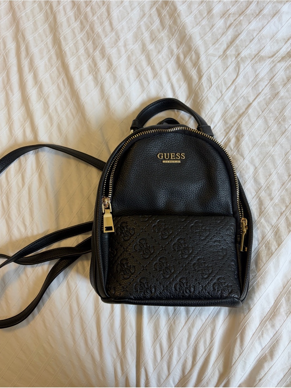 GUESS Black Mini Leather Backpack with Gold Hardware